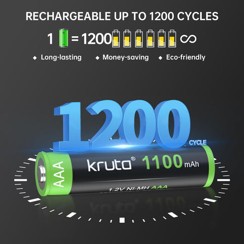 Kruta Solar Lights Batteries AAA 1100mah High Capacity 1.2V Ni-MH Rechargeable for Outdoor Solar Lights, Pack of 8