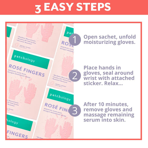 Patchology Rose Renewing Hand Mask - Strawberry Scented Moisturizing Gloves for Dry & Cracked Hands - 1 Pair