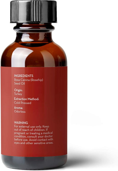 Pure Body Naturals Rosehip Facial Oil - 1 fl oz for Face, Nails, Hair and Skin, Cold Pressed and Unrefined