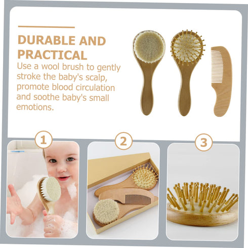 PERSELOSO Infant Soft Wooden Hair Comb for Gentle Scalp Grooming for Newborn Hair Care and Bath Time