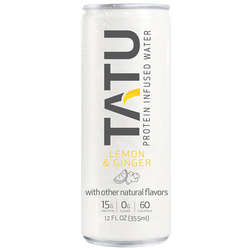 TATU Ready-To-Drink Protein Infused Water, 4 Pack, Lemon Ginger, 15 grams Whey Protein Isolate, 60 Calories