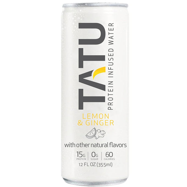 TATU Ready-To-Drink Protein Infused Water, 4 Pack, Lemon Ginger, 15 grams Whey Protein Isolate, 60 Calories