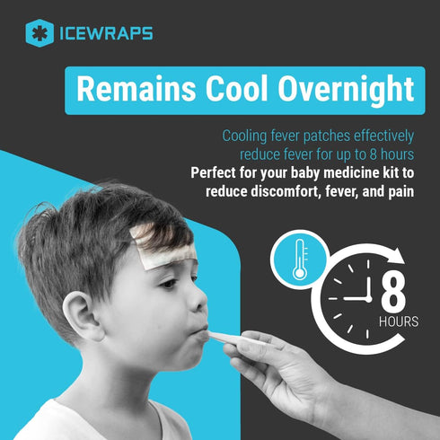 ICEWRAPS Fever Patch for Kids, Cooling Patches for Adults or Kids, Migraine Gel Sheets, Headache Patches Pack of 15