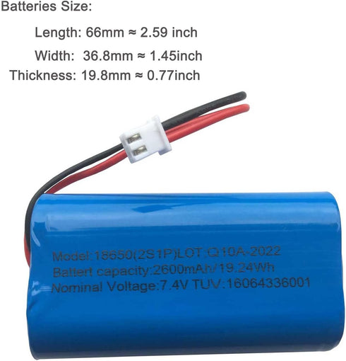 AOLIKES 7.4V Rechargeable Li-ion Batteries 2600mAh with XH2.54-2 Pin Plug, DIY 18650 2S1P Battery Pack