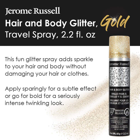 Jerome Russell Temporary Hair and Body Glitter Color Spray, 2.2 oz, Travel Spray, Adds Sparkly Shimmery Glow