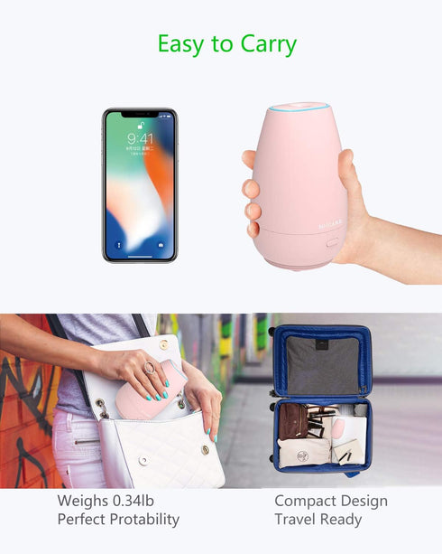 SOICARE Car Diffuser, Small Portable Essential Oil Diffuser with Built-in USB Cable, Mini Aromatherapy Diffuser (Pink)