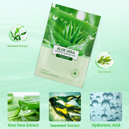 Aloe Facial Skincare Sheet - Hydrating & Moisturizing for Dry, Oily, Sensitive, and Tired Skin - 25ml / 0.8oz, Pack of