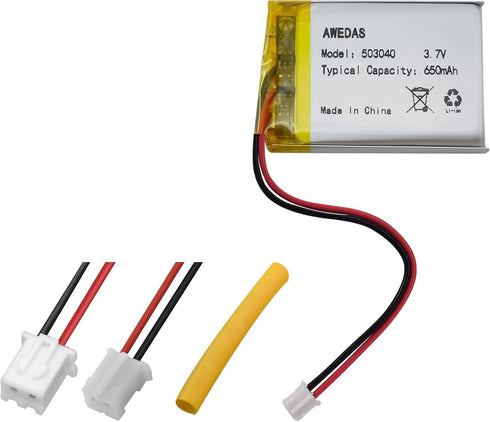 (2 Pack) 503040 Battery 3.7v 650mAh Lipo Battery, Compatible Replacement for Multiple Devices with JST Connector