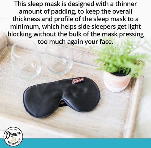 Dream Essentials Ultra Silk 360 Sleep Mask, Mulberry Silk Blindfold Eye Mask with Adjustable Straps, Black