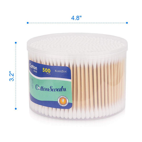Xumzee 500 Count Cotton Swabs with Strong Bamboo Sticks - Biodegradable, Cruelty-Free Cotton Buds
