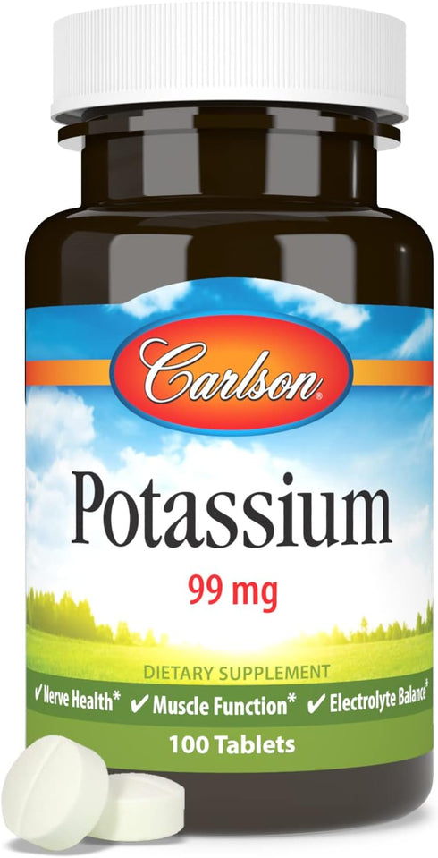 Carlson Potassium 99 mg - Promotes Nerve Health & Muscle Function, 100 Tablets