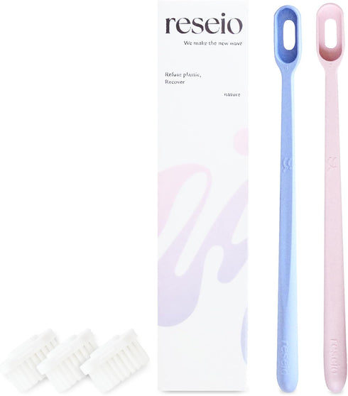 Reseio Eco Toothbrush Set with 3 Replaceable HeadsSoft BristlesPlastic-FreeBPA-FreeSustainable Oral CareTravel Pouch