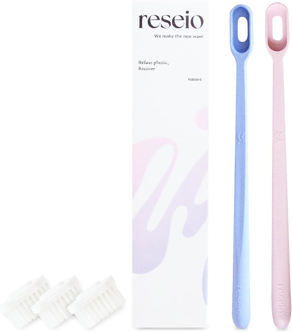 Reseio Eco Toothbrush Set with 3 Replaceable HeadsSoft BristlesPlastic-FreeBPA-FreeSustainable Oral CareTravel Pouch