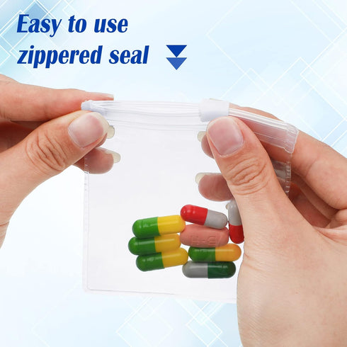 Zonon Pill Pouch Bags - Zippered Reusable Clear Plastic Bags for Travel Medicine Organizer, 24 Pieces