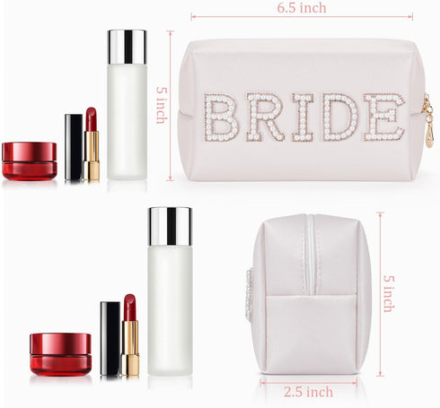Etercycle Bride Letter Makeup Bag, Bride To Be Gifts Bling Pearl Rhinestone Patch Cosmetic Bag, Waterproof PU Travel Toiletry Bag for Bachelorette Party Women Wedding Bridal (Gold)