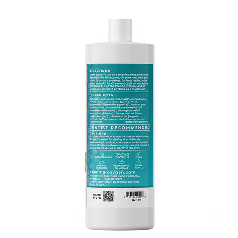 Essential Oxygen Certified BR Organic Brushing Rinse, All Natural Mouthwash, Peppermint, 32 Ounce