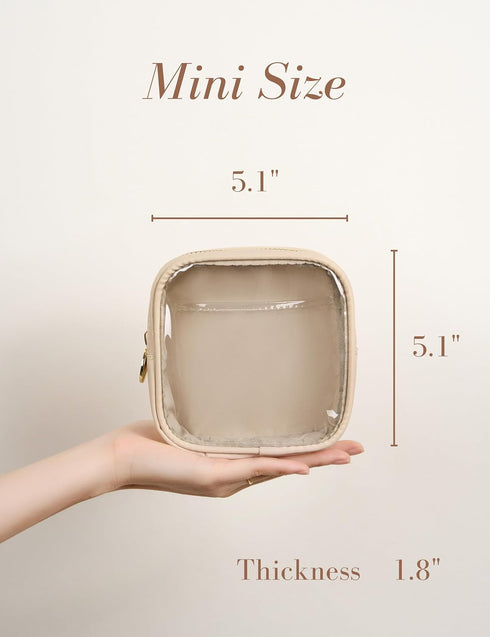 Mini Sandy Clear Makeup Bag, Transparent Toiletry Bags with Carabiner, Cute Organizer with Interior Pocket