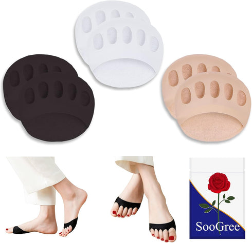 SooGree Pads(3pairs) Metatarsa Foot Reusable Soft Ball of Foot Cushions Forefoot Pads for Women Prevention Pain Relief