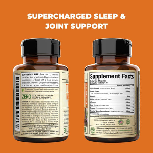 Turmeric, Melatonin & Valerian Root Sleep Aid Supplement - Natural Sleep Aid with L-Theanine, Ginger & Black Pepper