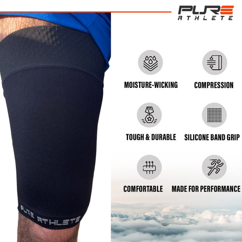 Thigh Compression Sleeve for Hamstring, Quadriceps, Groin Pulls - Athletic Support (Single) - 2 Sleeves - Midnight