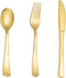 N9R 200pcs Gold Plastic Silverware - Disposable Cutlery Set with 100 Gold Forks, 50 Gold Spoons, 50 Gold Knives for