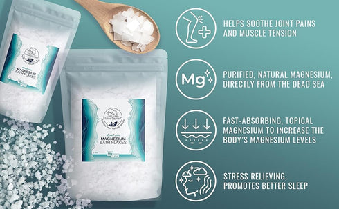 Natural Elephant Dead Sea Magnesium Bath Flakes 1 lb bag - Pure Magnesium Chloride Soak for Body and Foot Relaxation