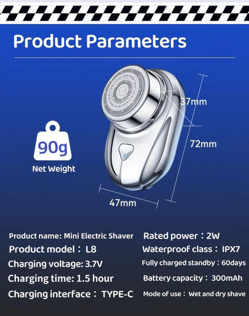 NiTa HyHy Mini Portable Shaver — IPX7 Waterproof, Strong Shaving, 1-Button Wet&Dry Electric Razor for Daily Use & Gifts