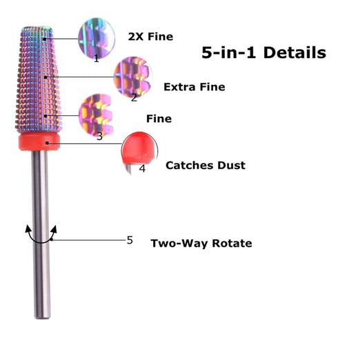 MZCMSL 5 in 1 Carbide Nail Drill Bit, Removing Acrylic or Gel, 3/32 Shank efile Bit, Fine, Multicolor