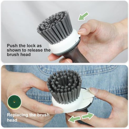 CQT Dish Brush with Soap Dispenser for Dishes, Kitchen Sink, Pot Scrubbing, 1 Brush 2 Refills