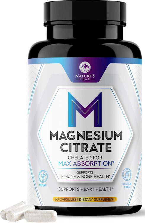 Magnesium Supplement 1000mg | Extra Strength Complex for Muscle, Nerve, Bone & Heart Health | 60 Veggie Capsules