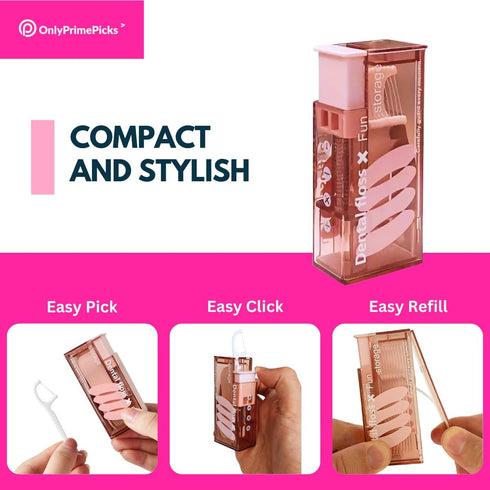 2-Piece Refillable Floss Pick Dispenser with 20 Floss Picks - Perfect Floss Pick Holder for a Fresh Smile (DoublePack, TwinPink)