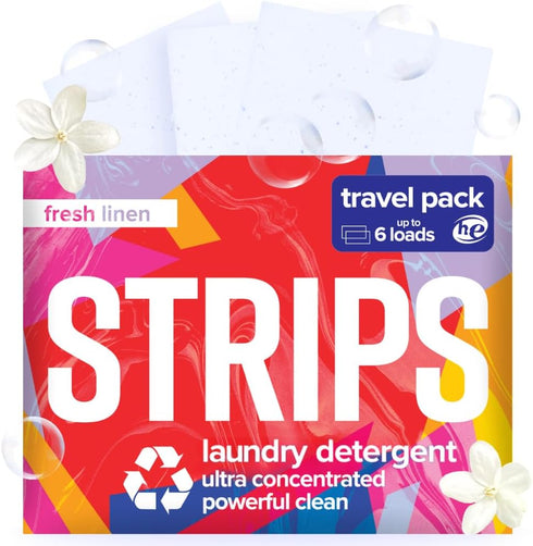 STRIPS Laundry Detergent Sheets Fresh Linen Travel Pack (3ct, 6 loads) Eco