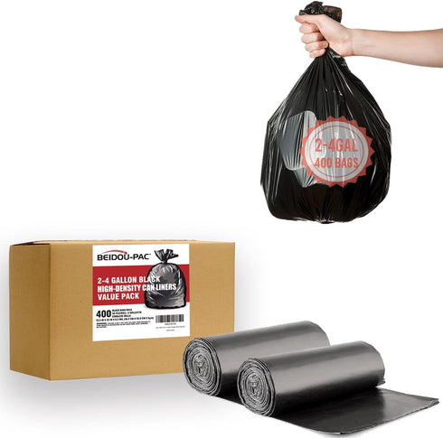 2-4 Gallon Trash Bags, 400 Count Black Garbage Bags, Small Trash Can Liners for Bathroom, Office, Industrial, and