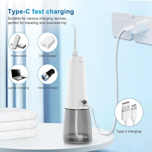 Cordless Water Dental Flosser, JNGOODS 300ml Rechargeable Oral Irrigator, IPX7 Waterproof, 4 Modes, 4 Jet Tips (White)
