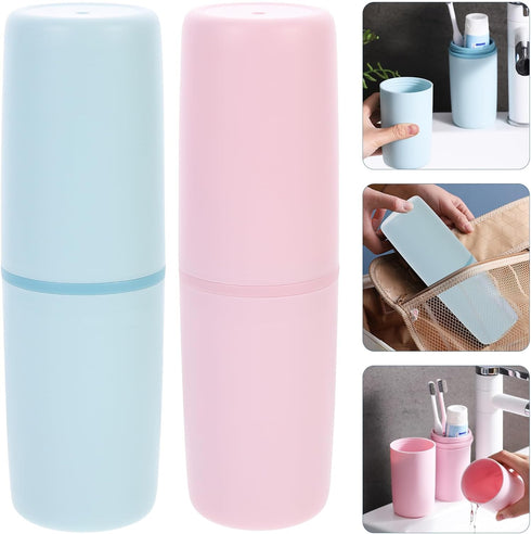 Ipetboom 2pcs Set Toothbrush Travel Case with Mouthwash Cup Portable Toothbrush Organizer and Holder for Outdoor