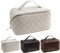 Large Capacity Brown Checkered Makeup Bag, Portable Open-Flat Toiletry Organizer for Women with Divider Pouch