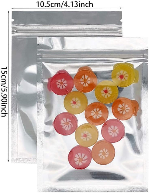 100 Pack Resealable Mylar Bags, 4 x 6 Inch Flat Zip Lock Bags for Food Storage Packaging