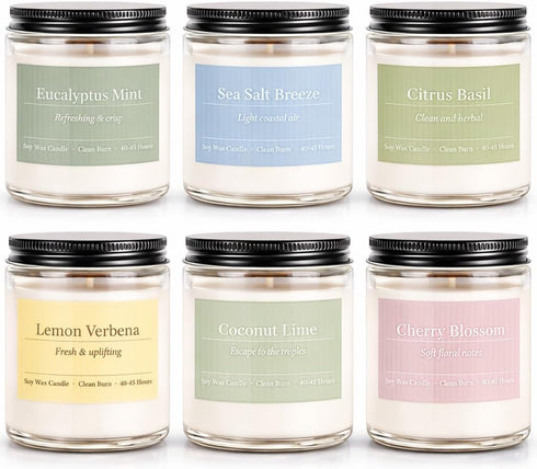 PELN Scented Candles for Women, Spring Summer 6 Pack Soy Wax Aromatherapy