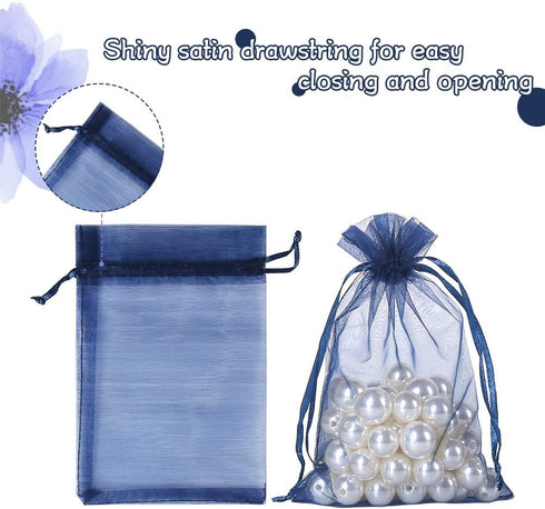 HRX Package 100pcs Organza Gift Bags Navy Blue, 4 x 6 inch Mesh Jewelry Pouches for Small Sample Christmas Candy