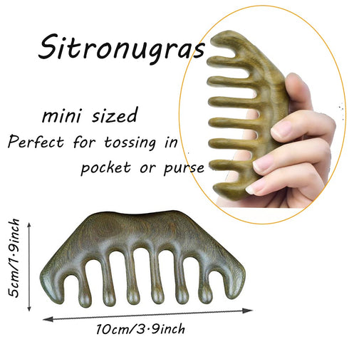 Natural Wood Wide Tooth Hair Comb, Green Sandalwood Hair Pick for Men and Women with Free Storage Pouch