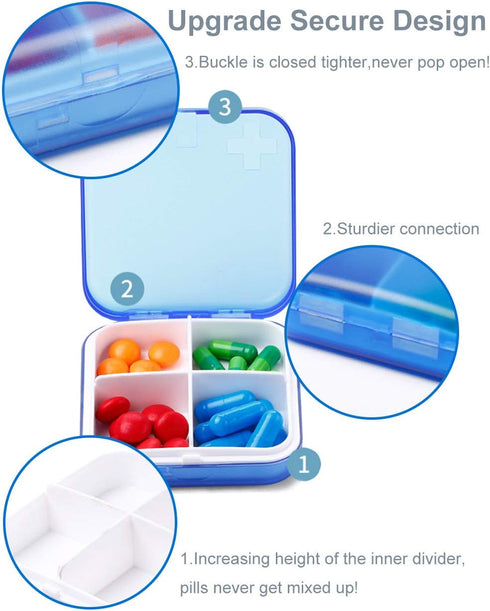 2 Pack Portable Travel Pill Organizer Case, Cute Small Daily Pill Box BPA Free Plastic Medicine Holder Container (4