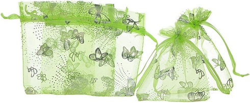 Wholesale 100PCS Organza Bag Butterfly Design Wedding Pouches Jewelry Packaging Bags (3.5x4.5 Light Green, 9x12cm)