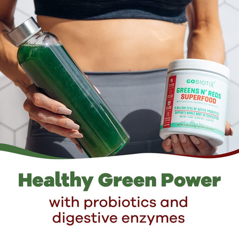 GOBIOTIX Super Greens Powder with Organic Spirulina, Superfood Supplement for Digestive Health, 30 Servings
