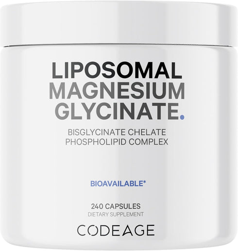 Codeage Liposomal Magnesium Glycinate Supplement, 2-Month Supply, Chelated Magnesium Mineral Pills, Non-GMO Vegan, 240
