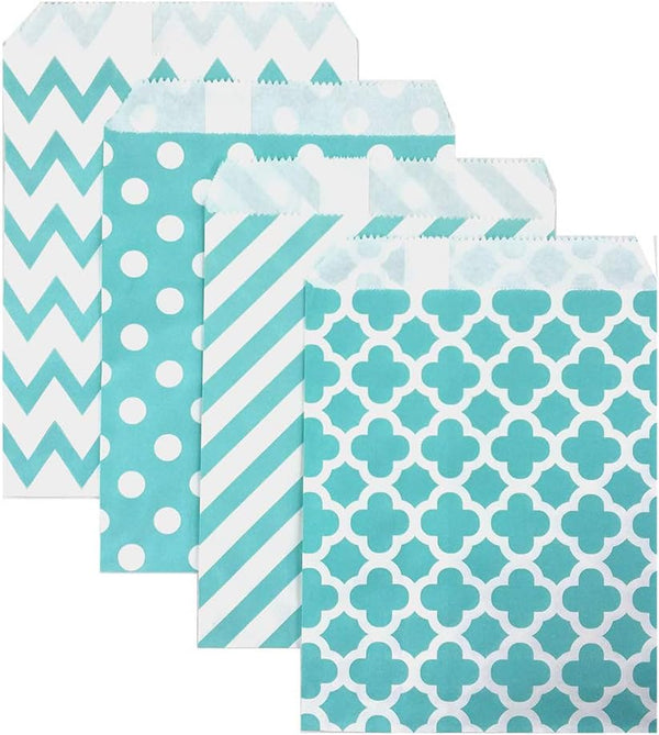 KEYYOOMY 100 Pcs Teal Blue Small Polka Dot Paper Candy Buffet Bags for Wedding & Birthday Party (5 x 7 inch)