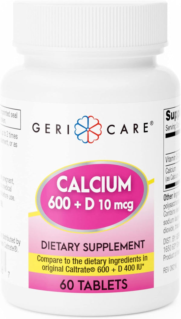 GeriCare Calcium 600mg with Vitamin D 10mcg - Bone Health Nutritional Supplement, 60 Count