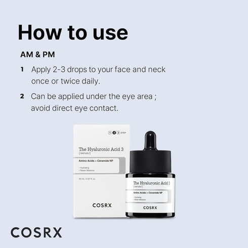 COSRX Pure Sodium Hyaluronic Acid 3% Serum, Hydration Boosting Facial Serum for Fine Lines (0.67fl.oz)
