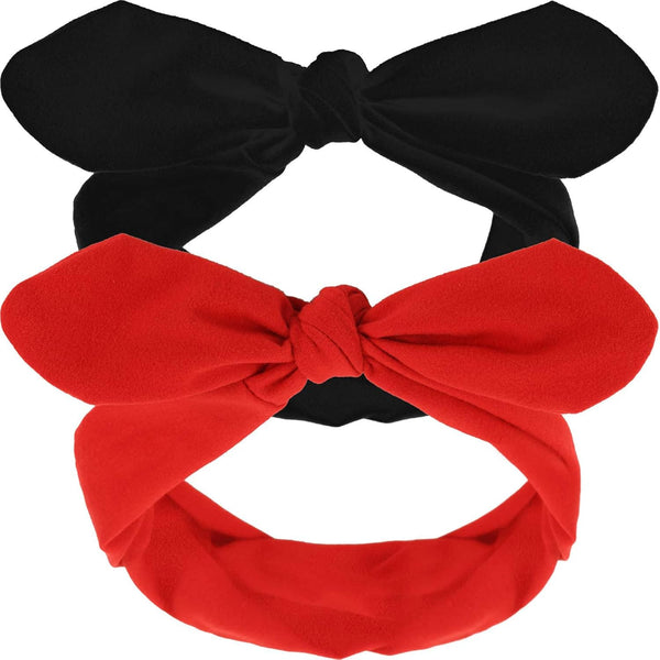 Hicarer 2 Pcs Bandana Headband for Women - Retro Cotton Wide Headwrap with Bows, Vintage Halloween Christmas Decor