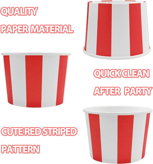 50 Pcs Red White Striped Ice Cream Cups Disposable Paper Snack Bowls 9oz Circus Carnival Paper Dessert Containers For Hot Or Cold Soup Yogurt Christmas Food Containers by EaciTown