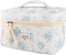 Quilted Cotton Makeup Bag - Blue Cute Floral Travel Cosmetic Bags, Large Aesthetic Skincare Pouch for Women